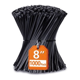 Zip Ties 8 inch with 40 lb Tensile Strength, Black Cable ties, 1000 Pack, ANOSON