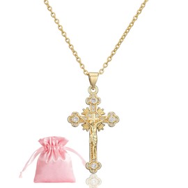 KGDUYC Women's Gold Cross Necklace, Cross Chain, Cross Chain Gold, Women's AAA Zirconia Cross Pendant, Cross Necklace, Fashion Jewellery for Women Girls Gift, Cross Chain Gold, with 1 Velvet Bag