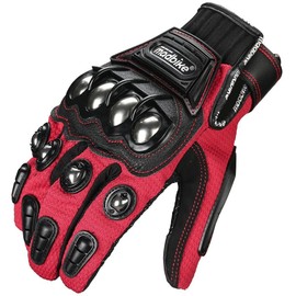 ILM Alloy Steel Touchscreen Bicycle Motorcycle Motorbike Powersports Racing Gloves (M, RED) Model 10C