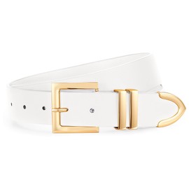 SUOSDEY - Cinturón de piel para mujer con hebilla dorada, cinturón de cintura de moda para jeans o vestidos, 1.3 pulgadas de ancho, Blanco, XL:Fit waist size 42"-46"