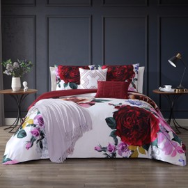 Bebejan Magenta Floral 100% Cotton Comforter 5 Piece Bedding Set, Magenta Floral Printed Pattern, Reversible, Cozy, Soft, Breathable, 1 Comforter, 2 Shams, 2 Pillows (King/Cal King)
