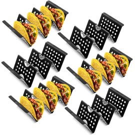 Baderke Mexico Taco Holder Stands Set of 6 Plastics Large Taco Tray Plates Holds Taco Stands for 3 Tacos Dishwasher Microwave Safe, For Taco Night Taco Tuesday (Black,Hollow)