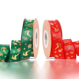 Christmas Ribbon 25mm for Gift Wrapping 22M,2 Rolls Red and Green Satin Ribbon 25mm Thick Christmas Red Green Ribbon for Gift Wrapping Present,Hair Bow Ribbon,Polyester Ribbon Christmas Decoration