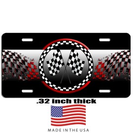 Mako Checkered  racing flags aluminum license plate car truck SUV tag black & red