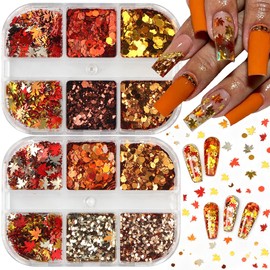 2Boxes Fall Maple Leaf Nail Sequins for Women