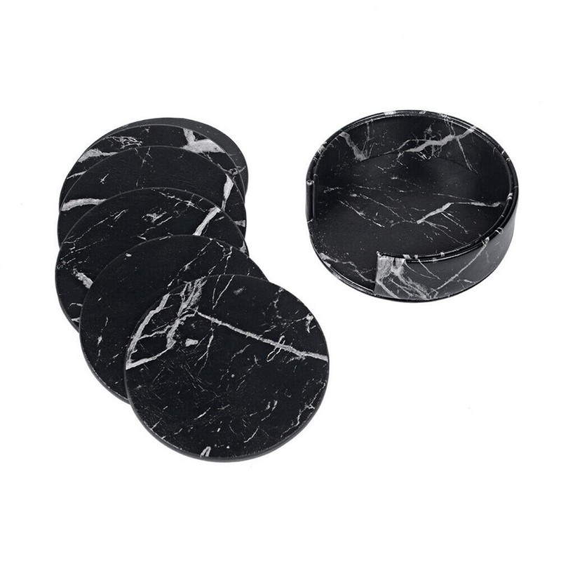 Coasters for Drinks 6 Piece with Holder Marble Texture Round