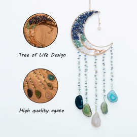 Agate Moon Dream Catchers with Crystal Life Tree Gemstone Dream Catchers Natural Gem Agate Wall Hangings Room Garden Dreamcatchers Decor (Colorful)