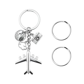 Airplane Keychain Key Chain Charm for Men Women Travel Lovers Earth Camera Keychains Christmas Travel Gifts for Women Men Pilot Flight Attendant Going Away Retirement Gift Coworkers Friend