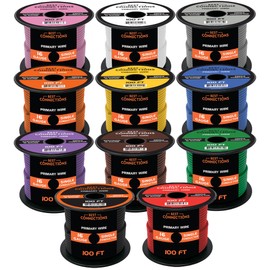 BEST CONNECTIONS 16 Gauge Automotive Primary Wire (Various Color/Size Options) Durable Primary/Remote Power/Ground Electrical Wiring for Automotive Speaker Lighting Circuits (100 Feet, 11 Rolls)