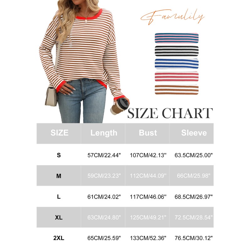 Famulily Crew Neck Striped Pullover for Women Colour Block Long