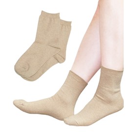 Chica Hurra Women's Socks, Crew Length, Made in Japan, 9.1 - 9.8 inches (23 - 25 cm), Set of 2, Organic Cotton, beige