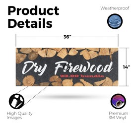 Dry Firewood $3.00 a Bundle Vinyl Decal 36 Inch x 14 Inch Weatherproof Heavy-Duty Adhesive Backing | Affordable Pricing, Seasonal Necessities, Durable Display | Made in USA