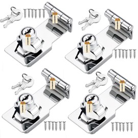Lsgoodcare 4Pcs 3Inch Zinc Alloy Keyed Metal Hasp Lock Punch-Free Burglarproof Home Office Security Buckle Shed Cupboard Drawer Cabinet Wooden Door Lock with Different Keys