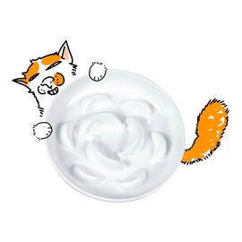 Unbreakable Slow Feeder Bowl - Melamine Puzzle Cat Bowl for Healthy Eating - Cat Feeder for Wet & Dry Food- Dishwasher Safe & Non Slip Design - 6.3''W x 1.2''H - 7 oz - White