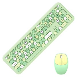 Wireless Keyboard and Mouse Combo, Slim Compact 2.4G USB Full Size Wireless Mouse and Keyboard Combo, Cute 110 Keys Keyboard for PC, Notebook, MacBook, Tablet, Laptop, Windows System (Green Colorful)