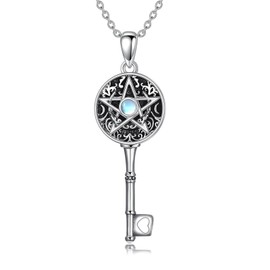 Key Amulet Necklace 925 Sterling Silver Allah Hecate Triple Moon Goddess Tetragrammaton Pendant Necklace Key Wicca Pagan Pentagram Jewellery Gifts for Women, One size, Sterling Silver, No Gemstone