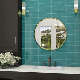 Lovdeco Aquamarine Water Wave Glass Subway Tile, 3 x 12 Inch, 4 Sq Ft, Backsplash for Bathroom Kitchen Wall, Green, 16-Pack