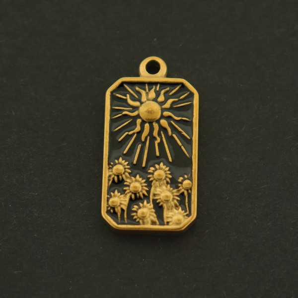 18k Sun and Flowers Charm - Celestial Pendant - 18k