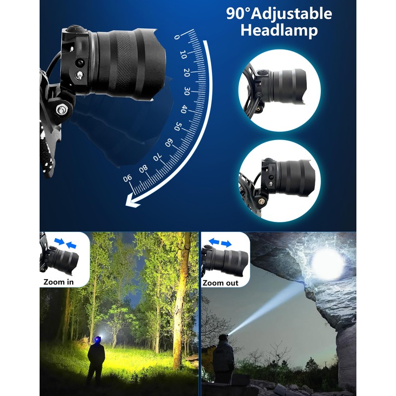 Headlamp Rechargeable -120000LM Super Bright HeadLamp, 3Modes 40H Runtime LED