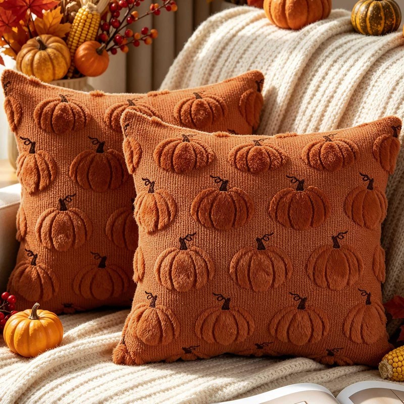 Benjia Autumn 20x20 Cushion Covers Set of 2, Fall Pumpkin