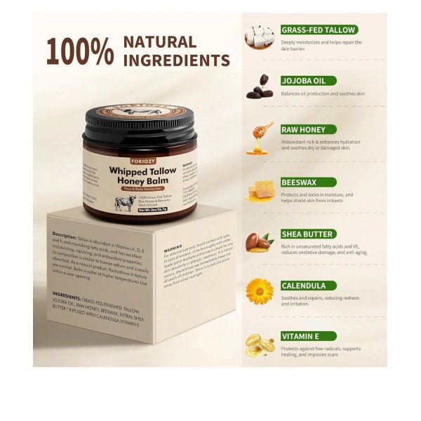 Unbranded Beef Tallow for Skin - Organic Grass-Fed Whipped Beef