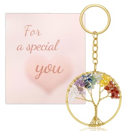 QINJIEJIE Tree of Life Keyring 7 Chakra Healing Crystals Tumbled Stone Crystal Keyrings Car Gifts for Women Friends Meditation Energy Balancing
