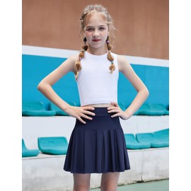 Arshiner Skirts for Girls Athletic Sport Skort Pleated Quick Dry Tennis School Uniform with Shorts (Navy Blue, 12-13 Years)