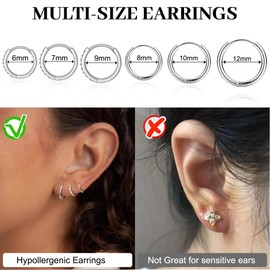 WOZNU 6 Pairs of Earrings Gold Women's 925 Silver Huggie Hoop Earrings Gold Piercing Ear 14K Gold-Plated Earrings Gold Set for Multiple Ear Holes Hypoallergenic