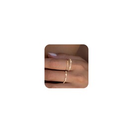 koperin Thin Thumb Rings Non Tarnish for Women - Dainty 14K Gold Plated Stackable CZ Ring Set Size 7