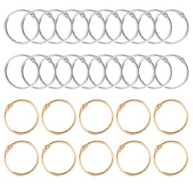 30 Piece Metal Loose Leaf Ring, Loose Leaf Staple Book Ring, Loose Leaf Ring Loose Leaf Folder Key Ring for Binding documents and scrapbooks (Silver/Gold)