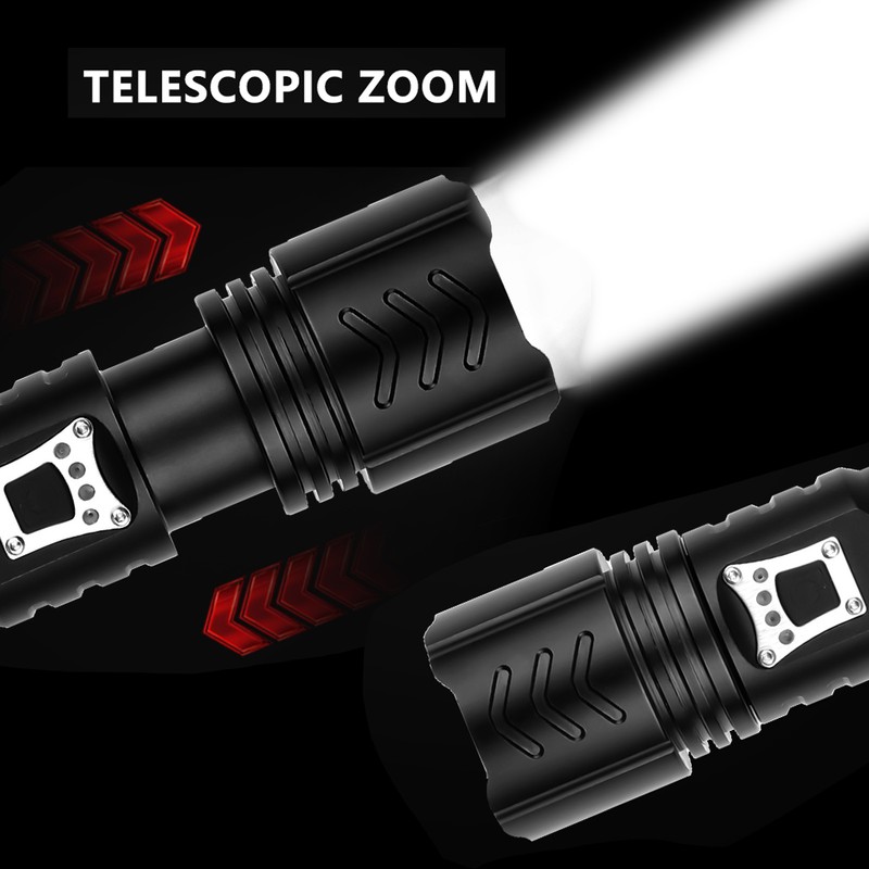 XHP90 Flashlight Zoomable Focusing USB Rechargeable TypeC Rechargeable Torch Outdoor