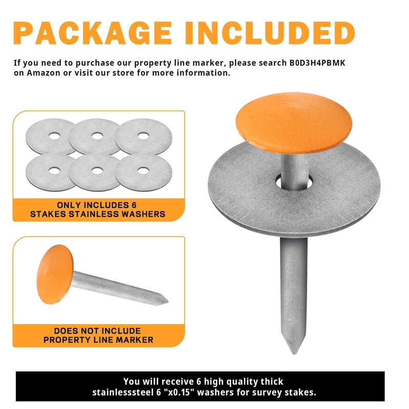 Survey Markers Stakes Stainless Washers for Low Profile Property Line