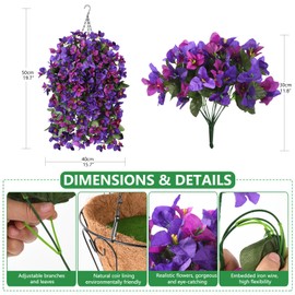 Homsunny Artificial Fake Flowers Hanging Basket for Outdoor, Faux Hanging Flower in Planter UV Resistant Silk Bougainvillea Look Real for Spring Outside Front Porch Patio Balcony Decoration