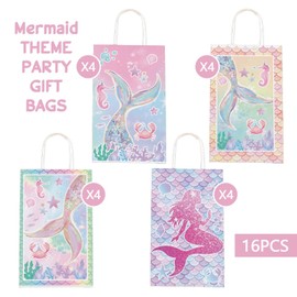 CUTALU Mermaid Birthday Gift Bags ，Mermaids Theme Party Favor Bags Goodie Candy Treat Bags with Handle for Birthday Baby Shower Birthday Mermaids Themed Party Supplies 8.6 * 5 * 3.7inch