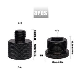 SAVITA 8 Piece Microphone Tripod Adapter Set, 5/8 to 3/8 and 3/8 to 5/8, Aluminium, Black