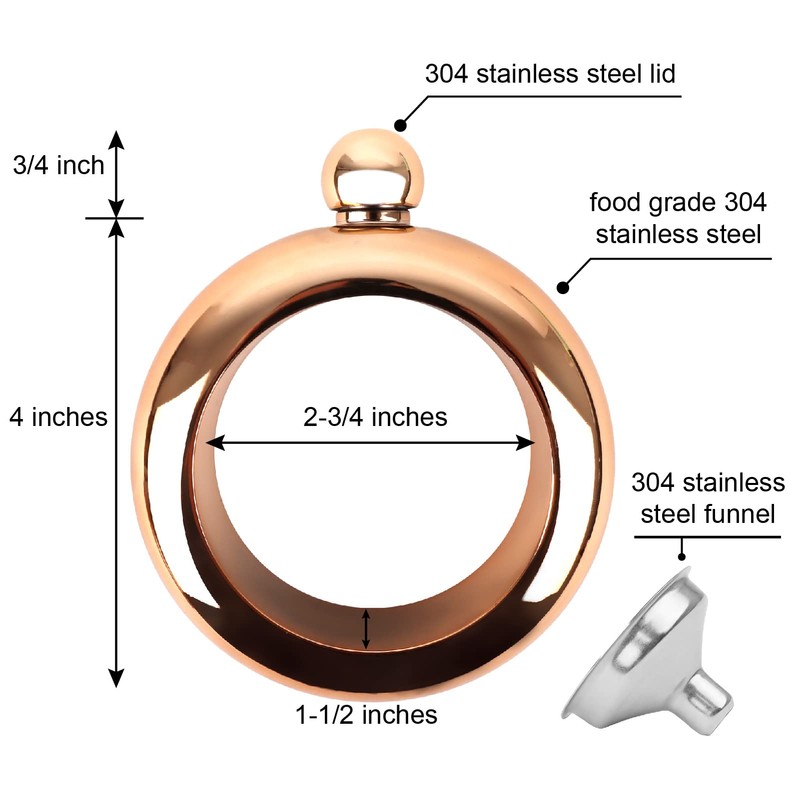TOPTIE Bracelet Flask present for Women with Funnel, 3.5 oz