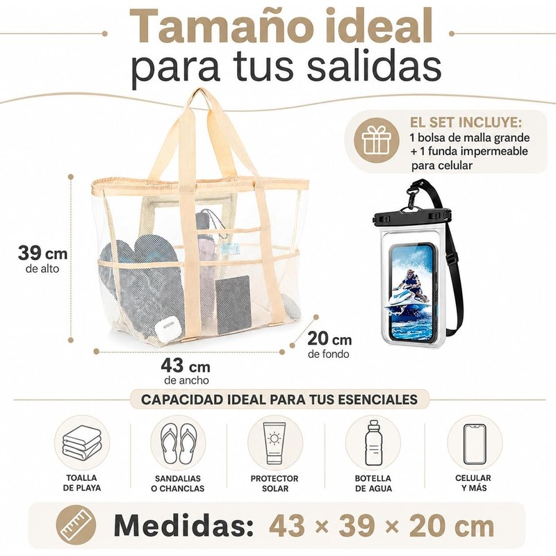 Bolsa de Playa de Malla para Mujer – Plegable e