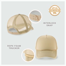 Classic Foam Trucker Hat Summer Mesh Cap Solid Two Toned Blank Foamhead hat for Mens Womens Adjustable Strap Light Weight (Khaki)