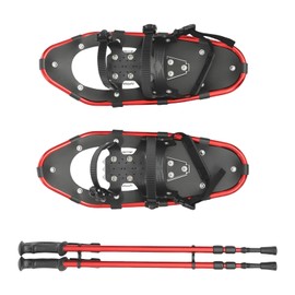 LyeXD 21/25 Inch Snow Shoes, Snowshoes & Trekking Poles Bundle for Men and Women, Lightweight All Terrain Snow Shoes with Carrying Bag, Snow Rest & Adjustable Trekking Poles (Red, 21in)