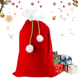 Large Velvet Christmas Sack, Santa Sack Made of Velvet with Drawstring and Pompoms, Velvet Santa Sack, Santa Sack, Gift Bag, Red Santa Sack, Velvet Santa Sack, Christmas Gift Bag, 100 x 70 cm