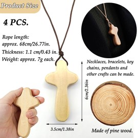 CHENNAN 4 Stück Holz Kreuz Anhänger Charms, Kiefer Minikreuz, Kleines Holzkreuz Zum Beten, Handgefertigt Holz Halskette mit Anhänger Kreuz, Kann von Männern und Frauen Getragen Werden (Holzfarbe)