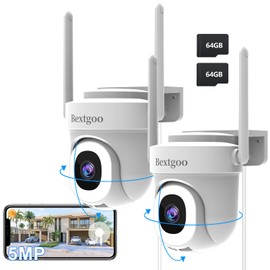 5MP Outdoor WiFi Security Camera with Card 32G 2 Pack Bextgoo 2.4/5GHz WiFi 360° Auto Tracking 24/7 Recording Human Detection Color Night Vision Bi-directional