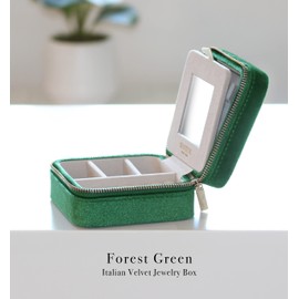 BLUTETE Travel Jewelry Box Organizer Velvet Travel Case With Mirror Ring Earrings Necklaces Storage Organizer Box (Forest Green)