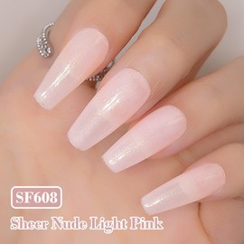 Sheer Nude Ligth Pink Glitter Gel Nail Polish，15ml Jelly Soft Nude Fine Shimmer UV Gel, HEMA Free SF608