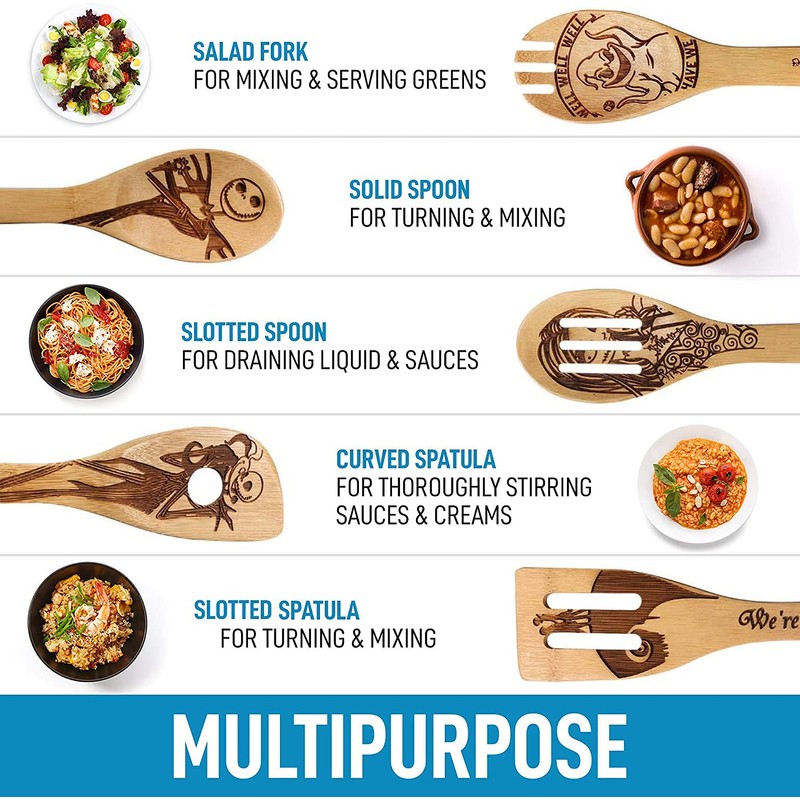 Nightmare Before Christmas Wooden Spoons Set Bamboo Cooking Utensils Set