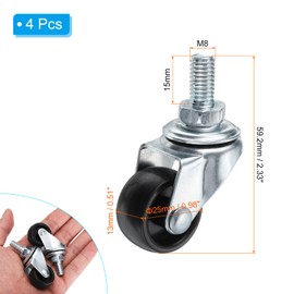 PATIKIL 1 Inch Stem Casters, 4 Pack Wire Shelf Caster Wheels Threaded Swivel Stem Wheels Wire Shelving for Rolling Cart Cart Wheels Furniture Replacement, Black