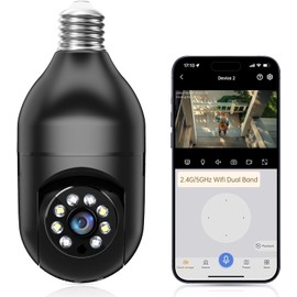 WESECUU Light Bulb Security Camera -5G& 2.4GHz WiFi 2K Security Cameras Wireless Outdoor Motion Detection and Alarm,Two-Way Talk,Color Night Vision,Human Detection, Bulb Camera Compatible with Alexa