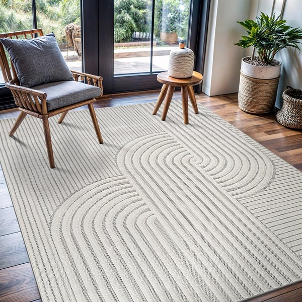 CAMILSON Modern Rug 5x7 Luxury Swirl Curved Micro Loop Area