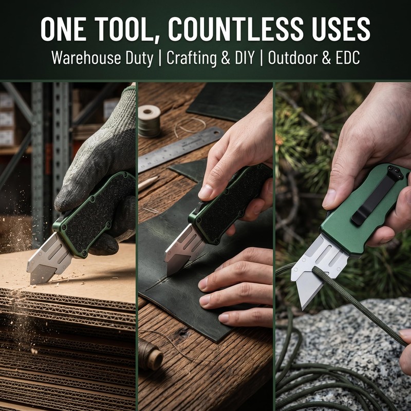 OTF Aluminum Alloy Utility Knife, Retractable Box Cutter, Heavy Duty