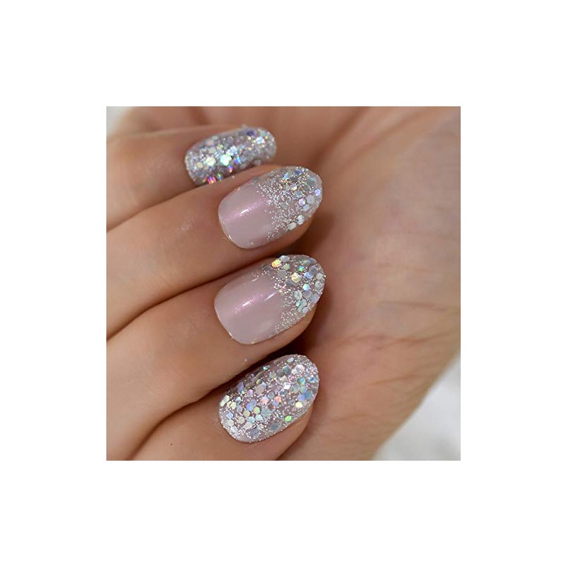 Coolnail Juego completo de uñas postizas holográficas con purpurina degradada